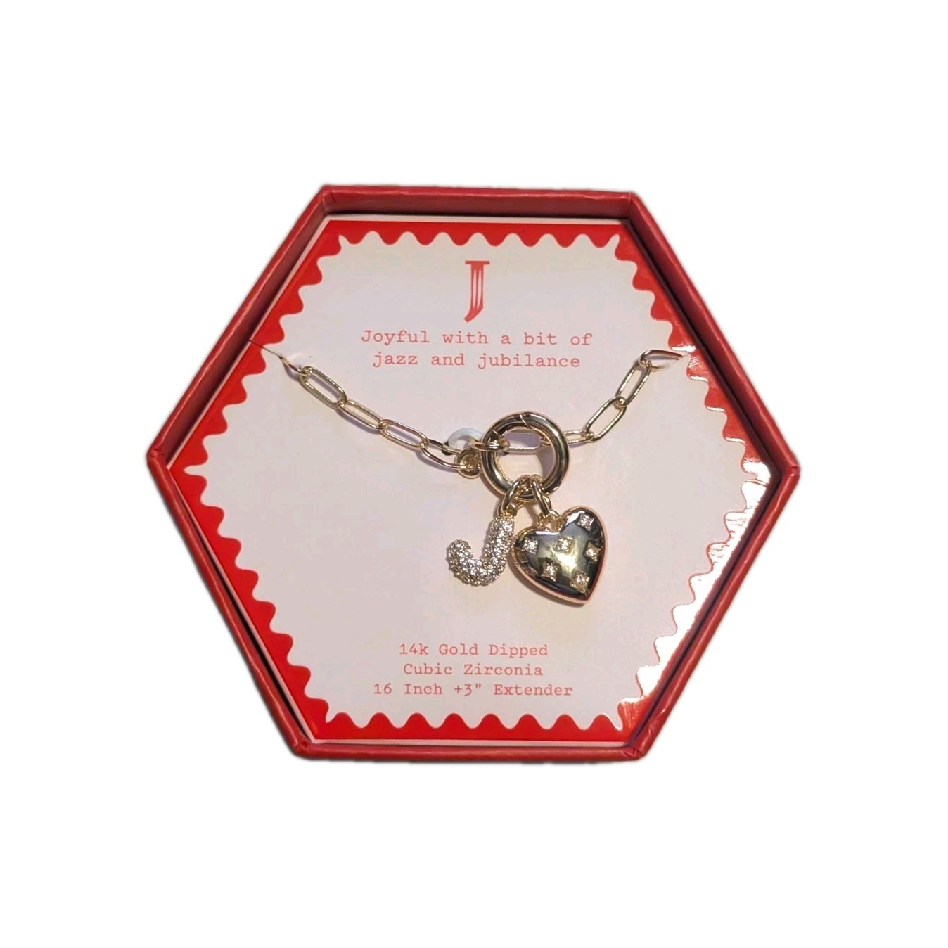 A New Day 14k Gold Dipped Initial J Charm Necklace Heart Cubic Zirconia
