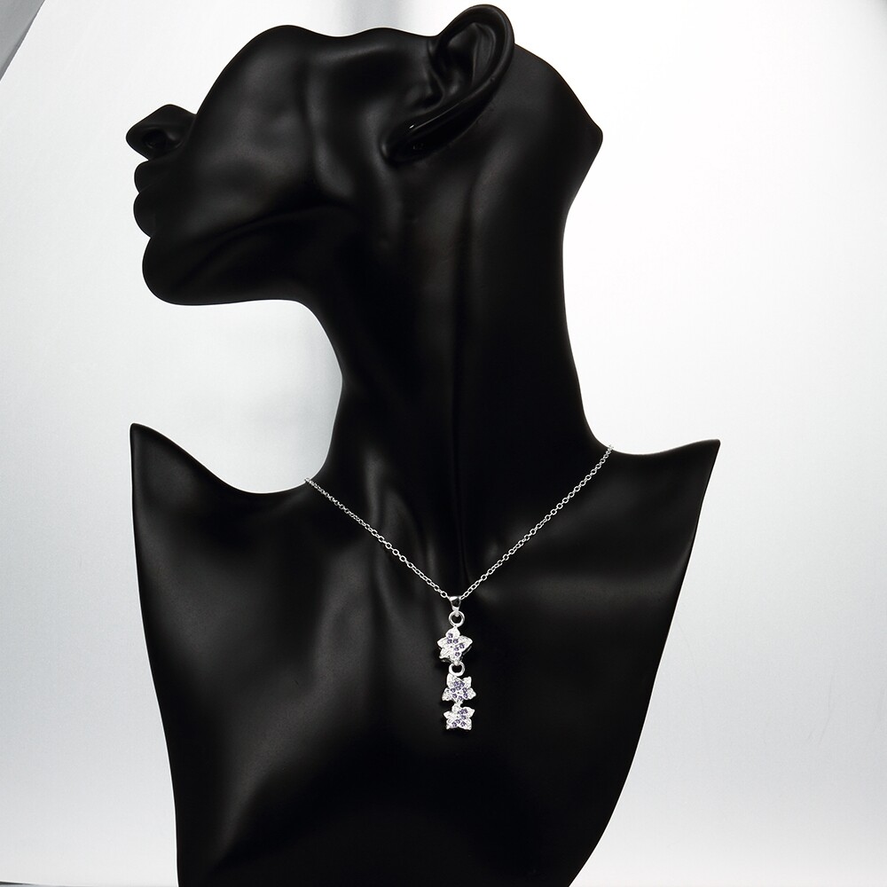 Chic 925 Sterling Silver Filled SF Flora CZ Pendant Necklace N-A783 Gift