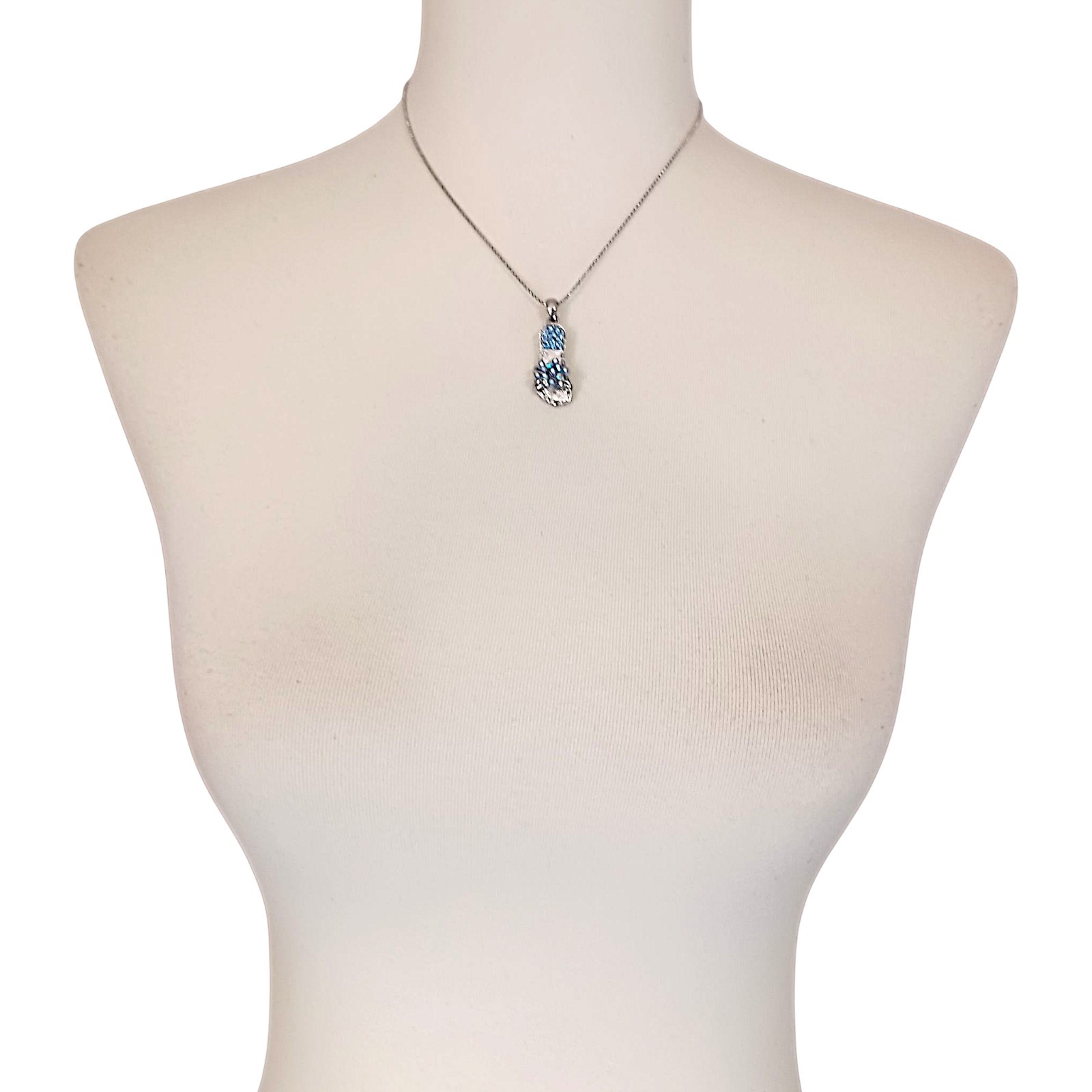 Vtg Blue Rhinestone Flip Flop Pendant Necklace Beach Coastal Y2K Silver Tone