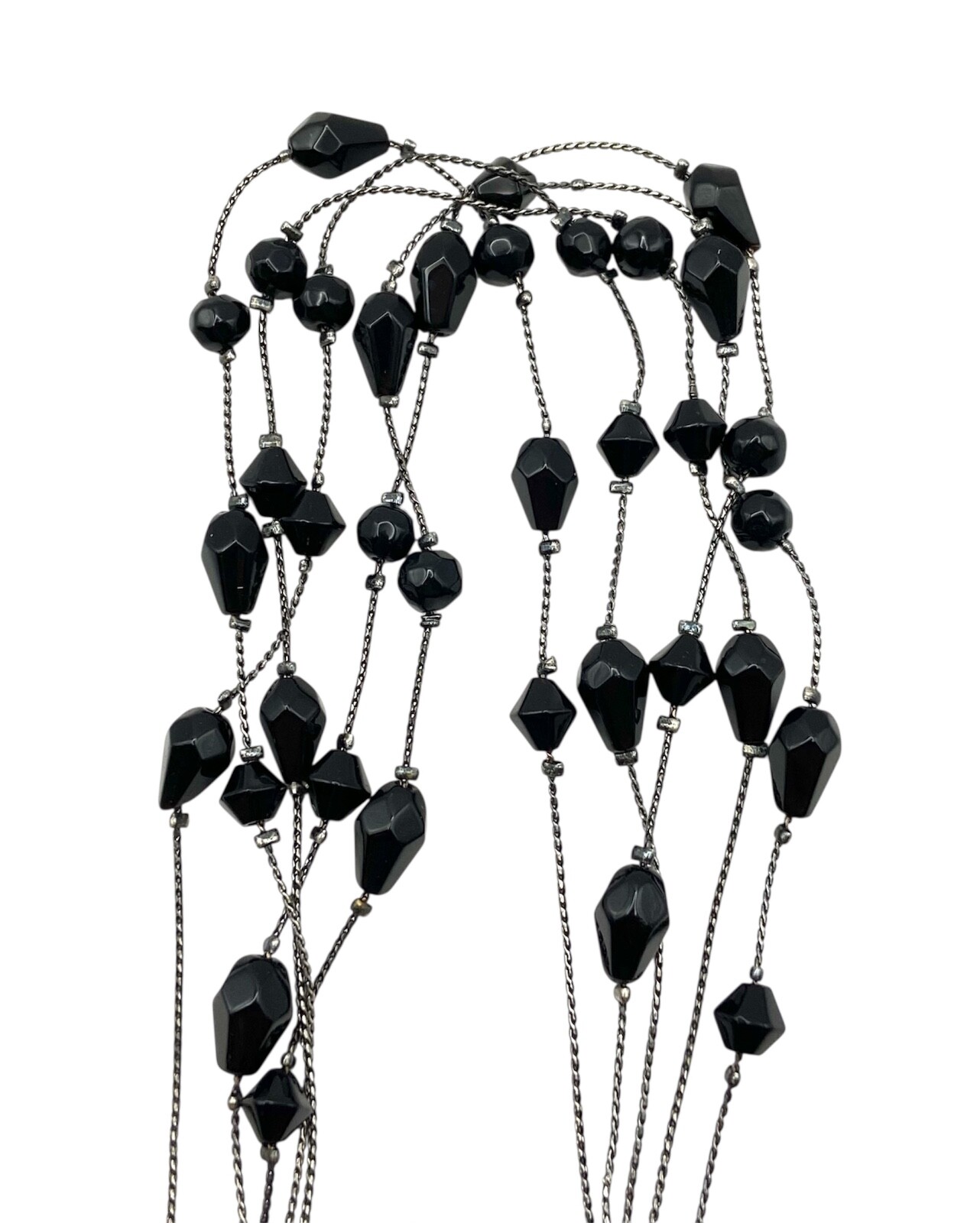 Gothic Black Glass Beads Layered Necklace Multistrand 18″ Gunmetal Gray 5 Strand