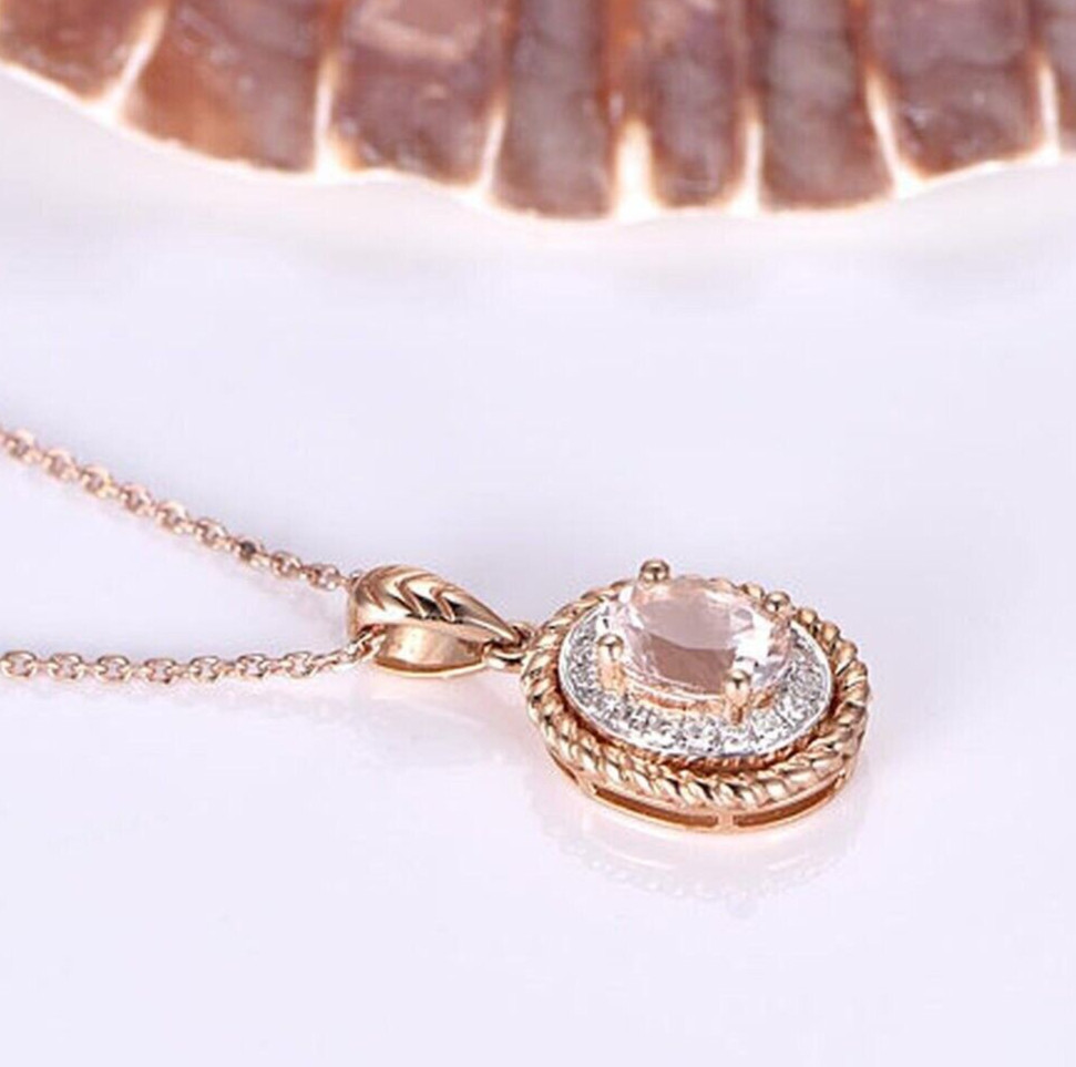 Delicate Pendant for Women 1.5CT Simulated Diamond Necklace 14K Rose Gold Plated