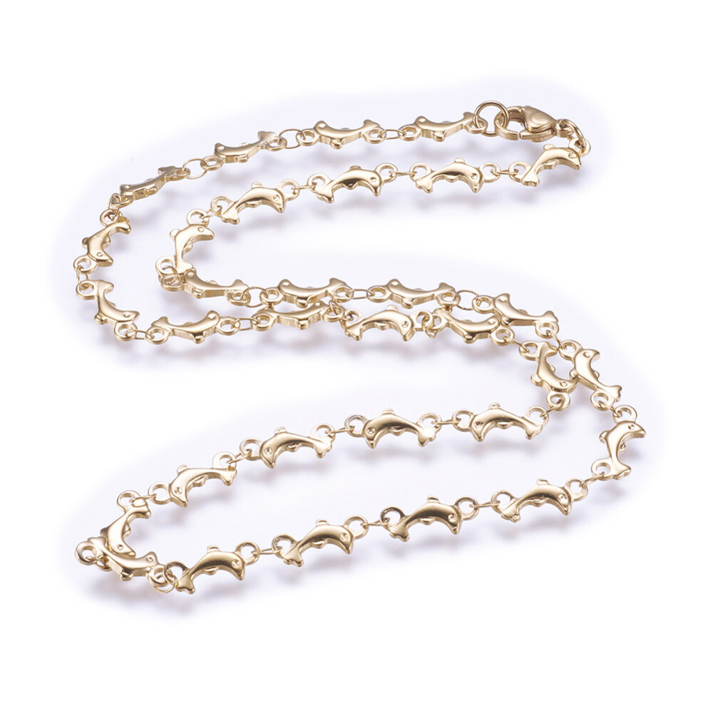 Stainless Steel Necklace Lobster Ion Plating IP Dolphin 17.9″ 45.5cm Z641