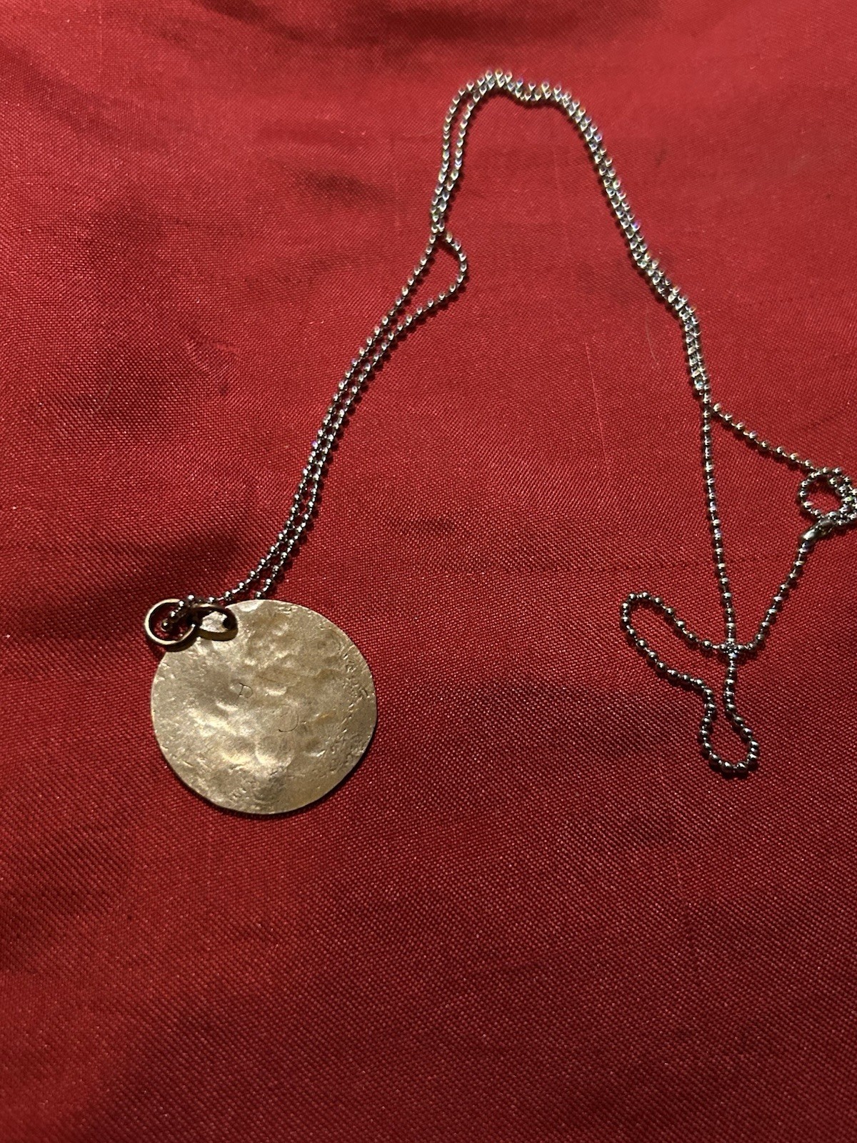 Great Britain half penny hammered copper pendant Necklace Ball/Bead Chain