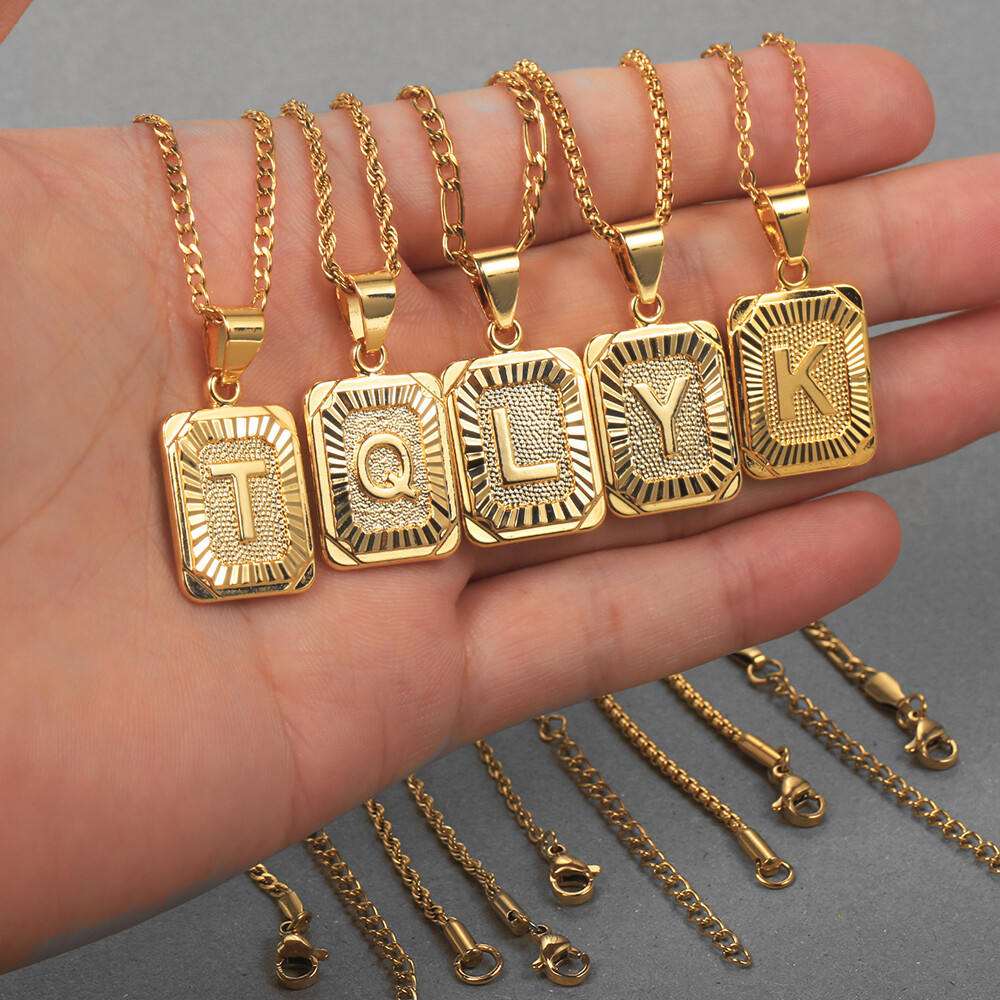 Womens Mens Gold Filled A-Z Pendant Necklace Choker Stainless Steel Multi Chains
