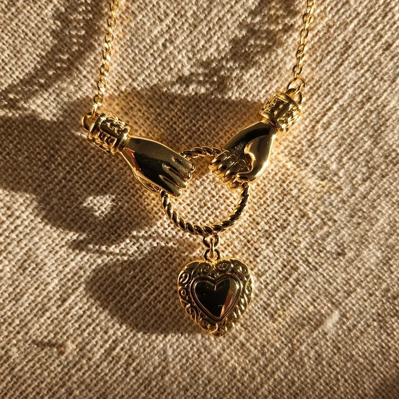 Edwardian/Victorian Hands Old Money Heirloom Ornate Heart Charm Necklace 17-20″