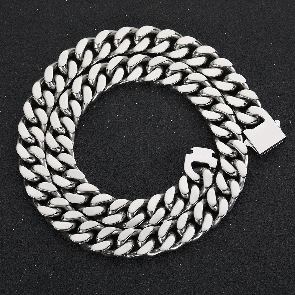 Cuban Link Chain Necklace Stainless Steel Flat Curb Wide Heavy Link Jewelry