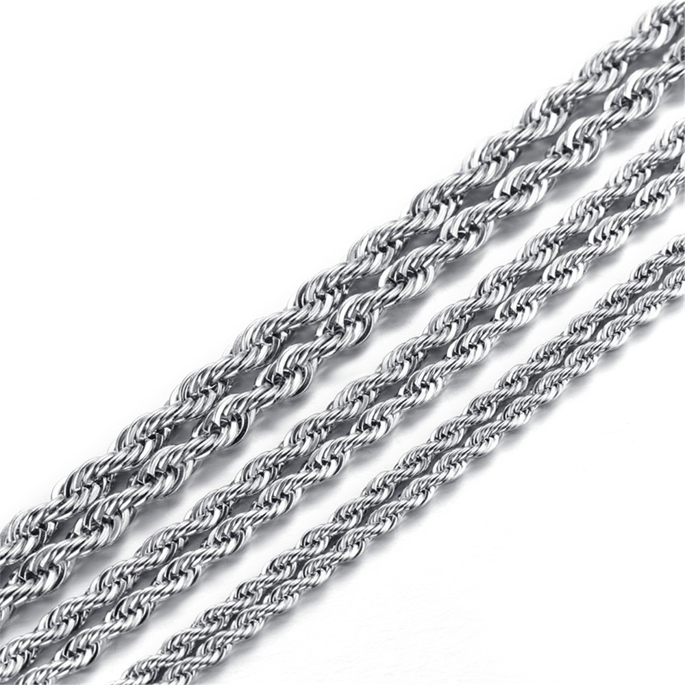 5pcs Wholesale 2.4/3/4mm Stainless Steel Twisted Rope Chain Necklace Men Women