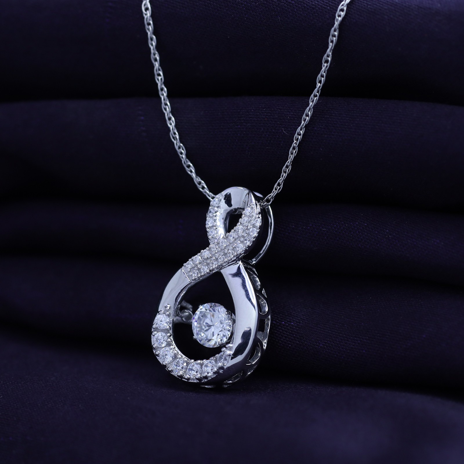 Round Cut Simulated Diamond 14K White Gold Plated Infinity Pendant Necklace 18″