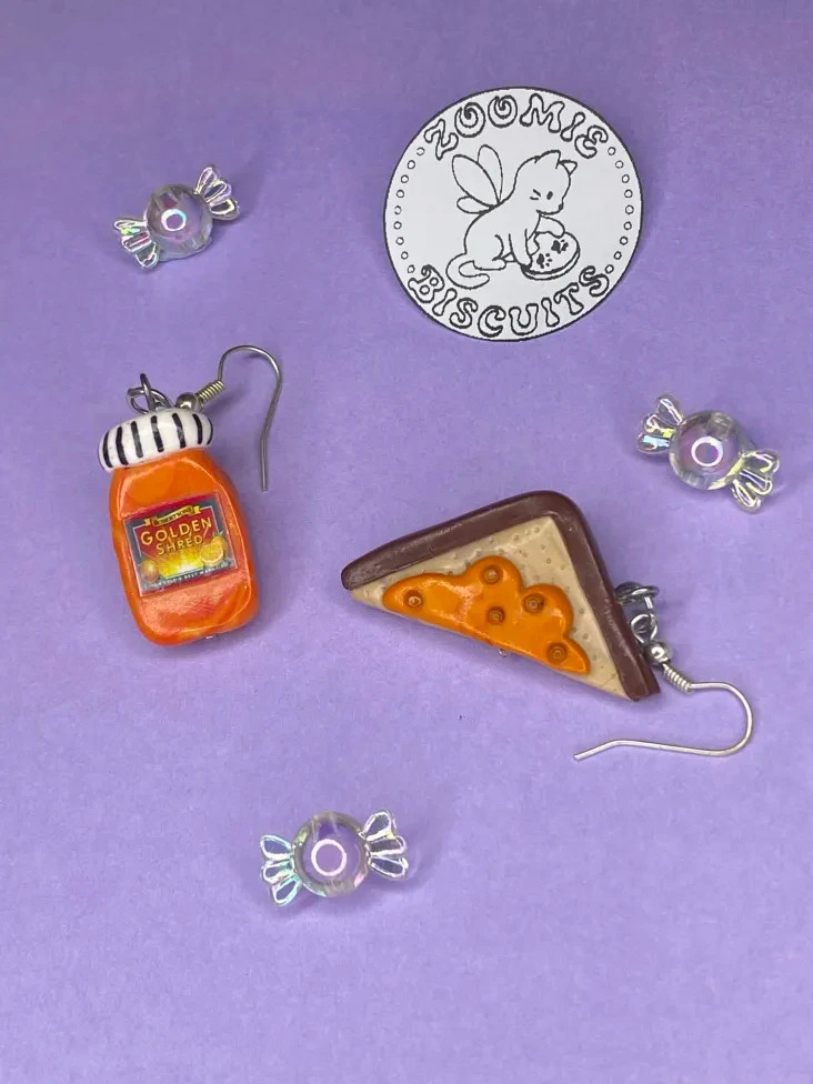 Marmalade on toast asymetrical earrings handmade (polymer clay) retro and unique