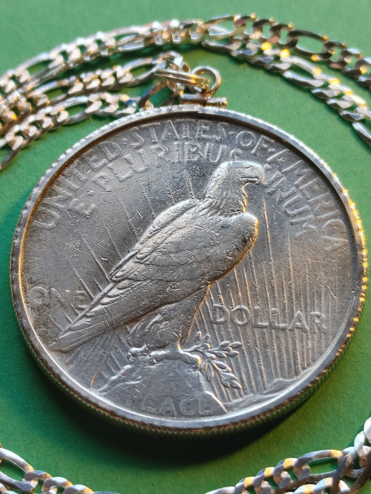 1922 Peace Liberty 900 SILVER DOLLAR Pendant 22″ 925 STERLING Chain & GIFT BOX