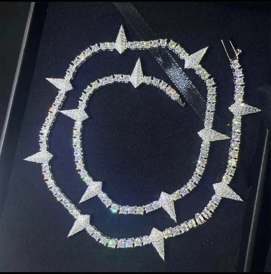 20 Ct Round Simulated Diamond Men’s Unique Tennis Necklace 14k White Gold Plated