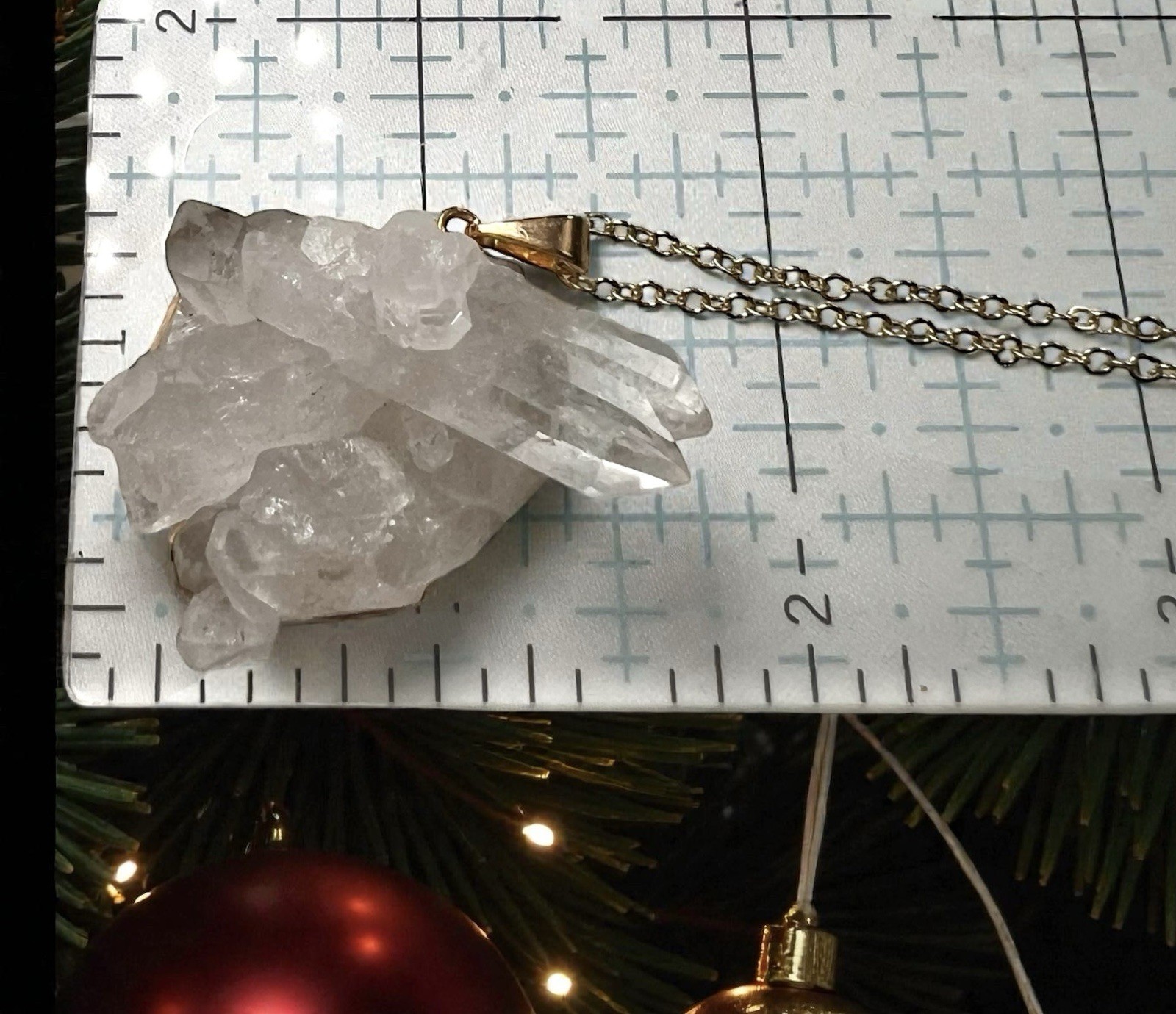 Semi Clear Quartz Cluster Pendant Necklace with a Gold-Toned Chain 32”