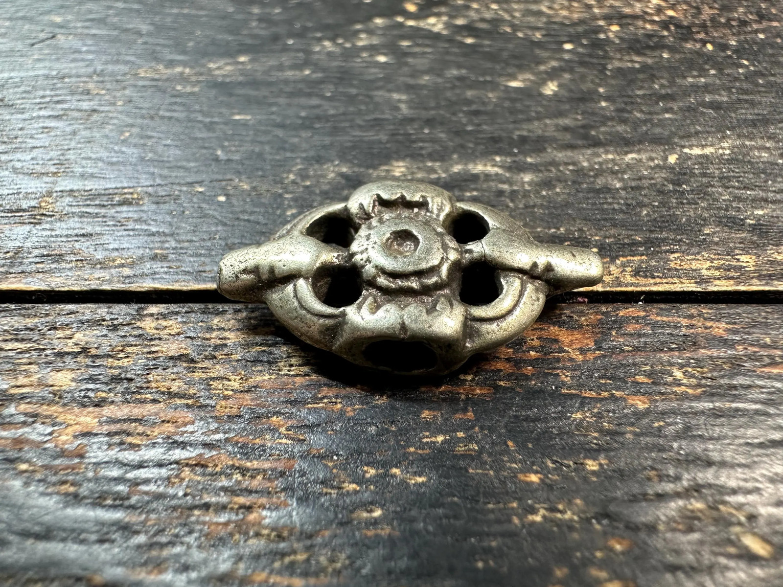 Antique Tibetan Vajrapani Amulet Pendant White Copper Buddhist Talisman Nepal S