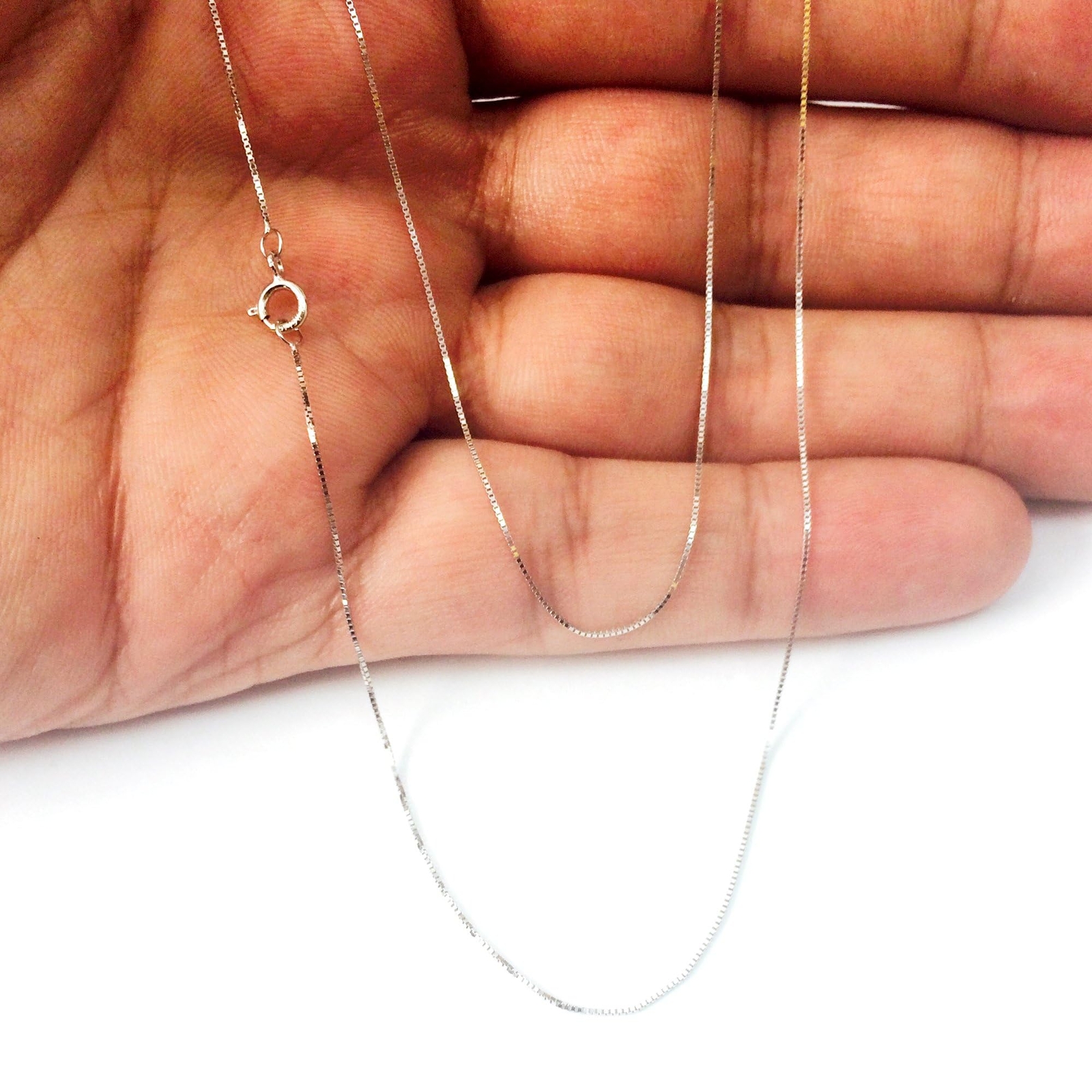 14k Real Solid Gold Box Style Chain Necklace, 0.45mm (24 Inches, White Gold)