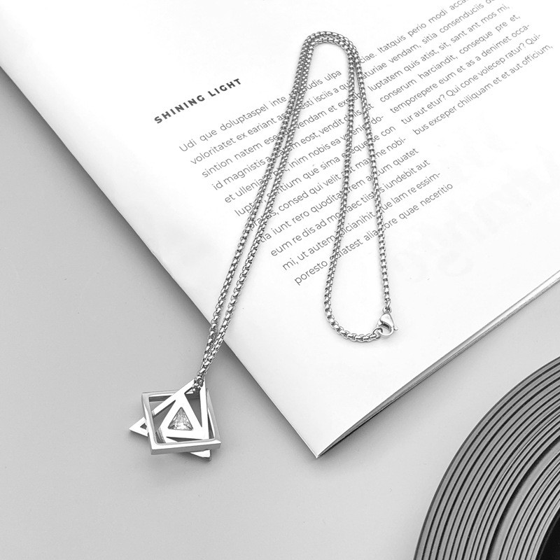 60cm Triangle Geometric Necklace Stainless Steel Box Chain Minimalist Unisex