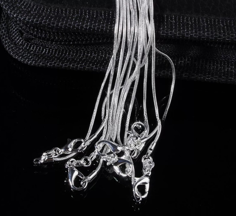 100Pcs Snake/Rolo Chain Necklace 1/2mm Silver Plated 16 18 20 22 24″ Bulk Lots