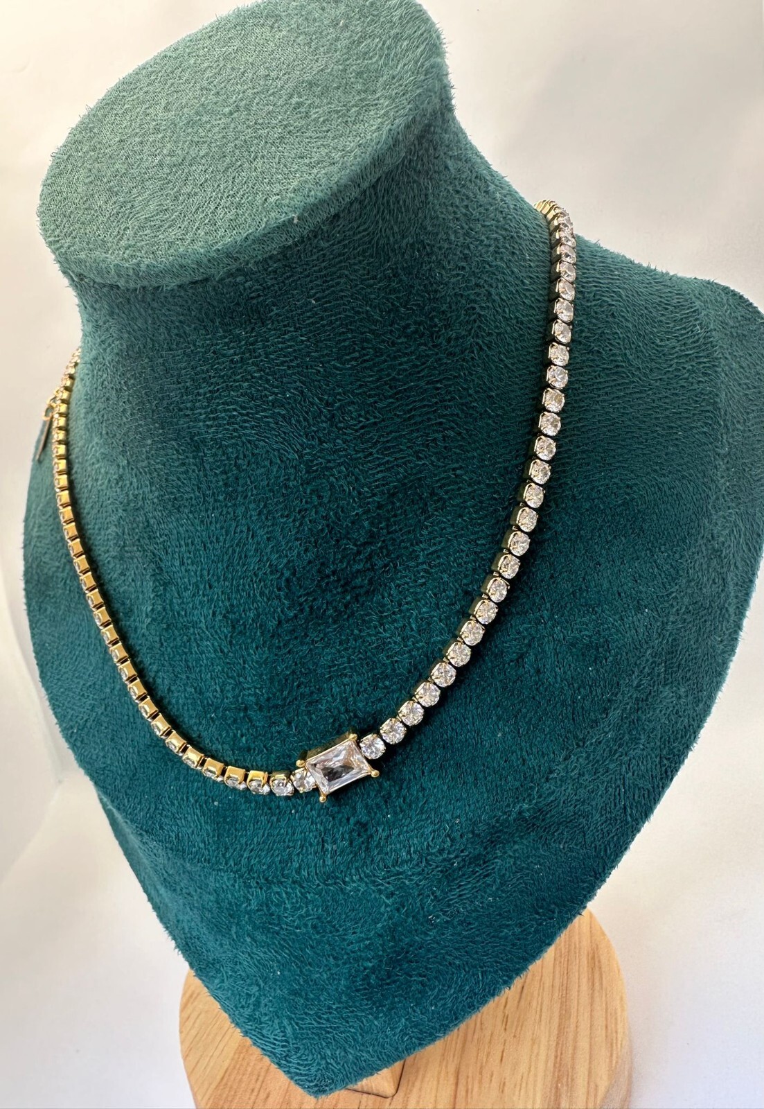 18K Gold plated brass Emerald CZ diamond Tennis chain choker necklace women