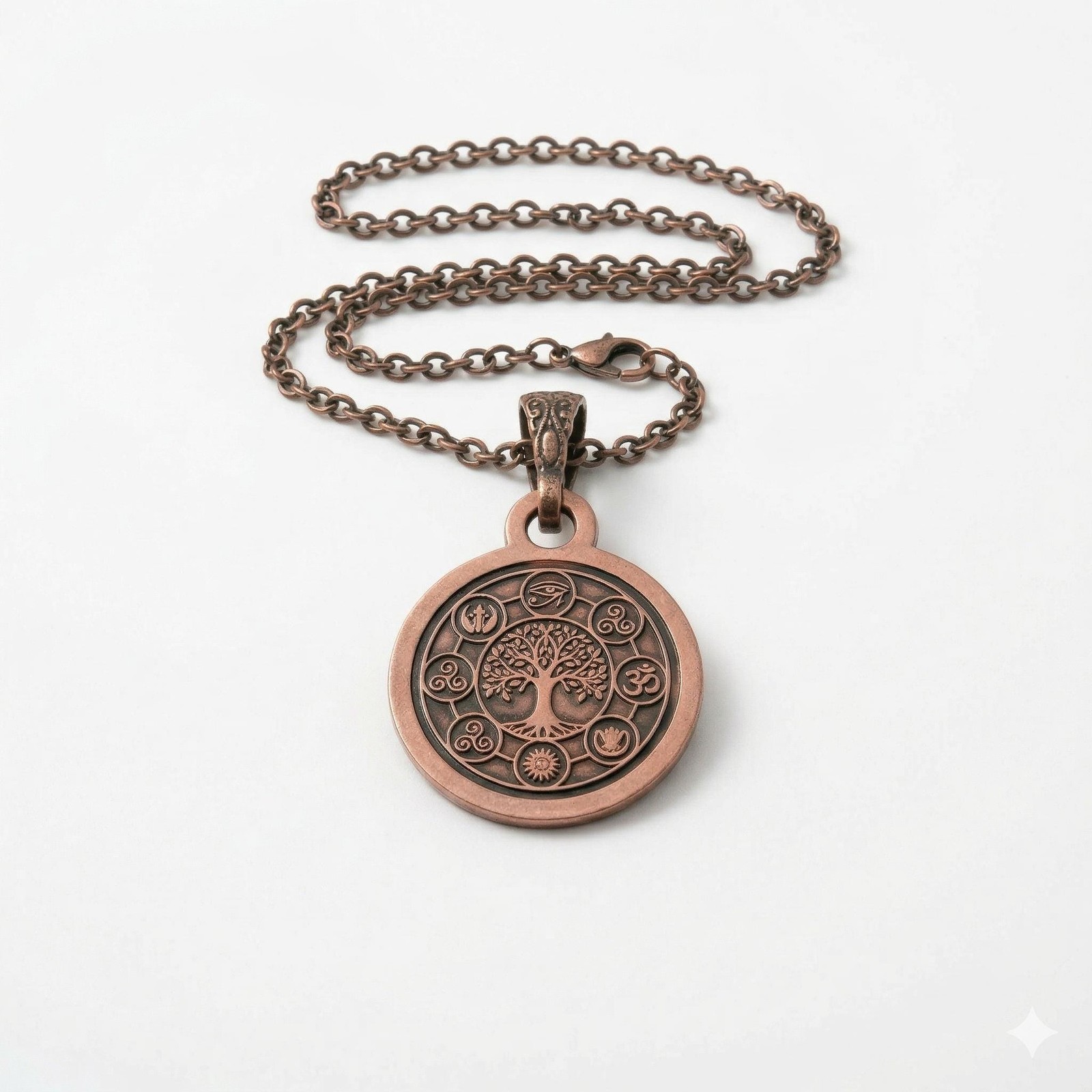 Pure Copper Spiritual Tree of Life + Eye of Horus Necklace – Handmade Boho Gift