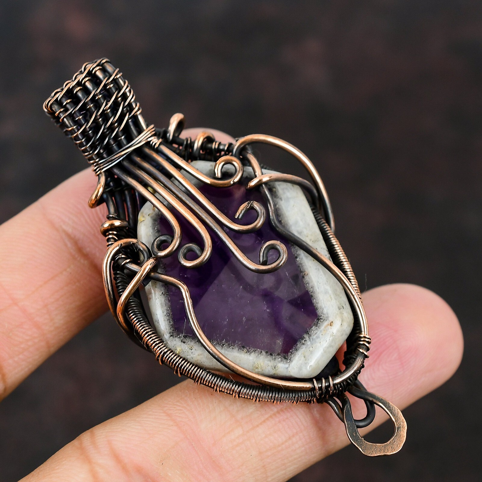 Super 23 Amethyst Gemstone Jewelry Copper Wire Wrapped Pendant For Women 2.76″