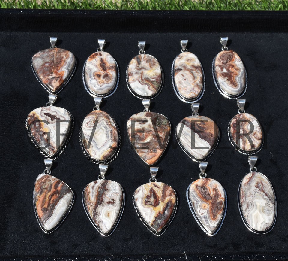 1-500 Pcs Crazy Lace Agate Pendant Wholesale Lot Bulk: Silver Plated WH-23