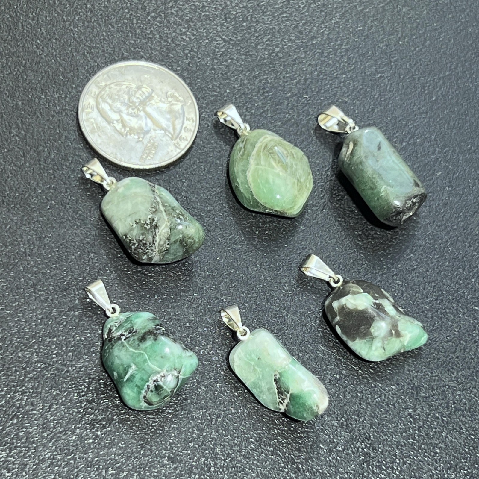 Small Emerald Tumbled Crystal Pendant (Silver Bail) Genuine Brazil Mineral