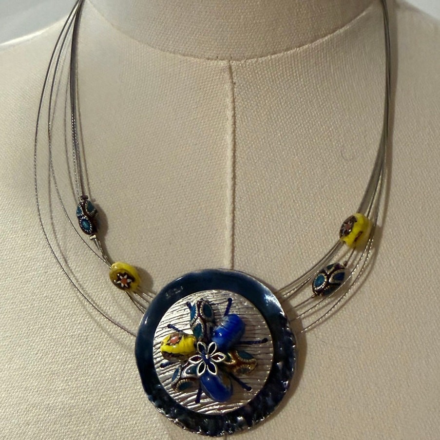Chicos Boho glass beaded multi strand necklace Statement artsy art to wear