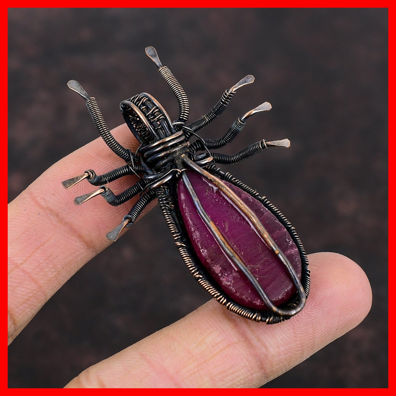 Copper Kashmir Rubi Stone Spider And Wire Wrapped Trendy Daughter Ethnic Pendant
