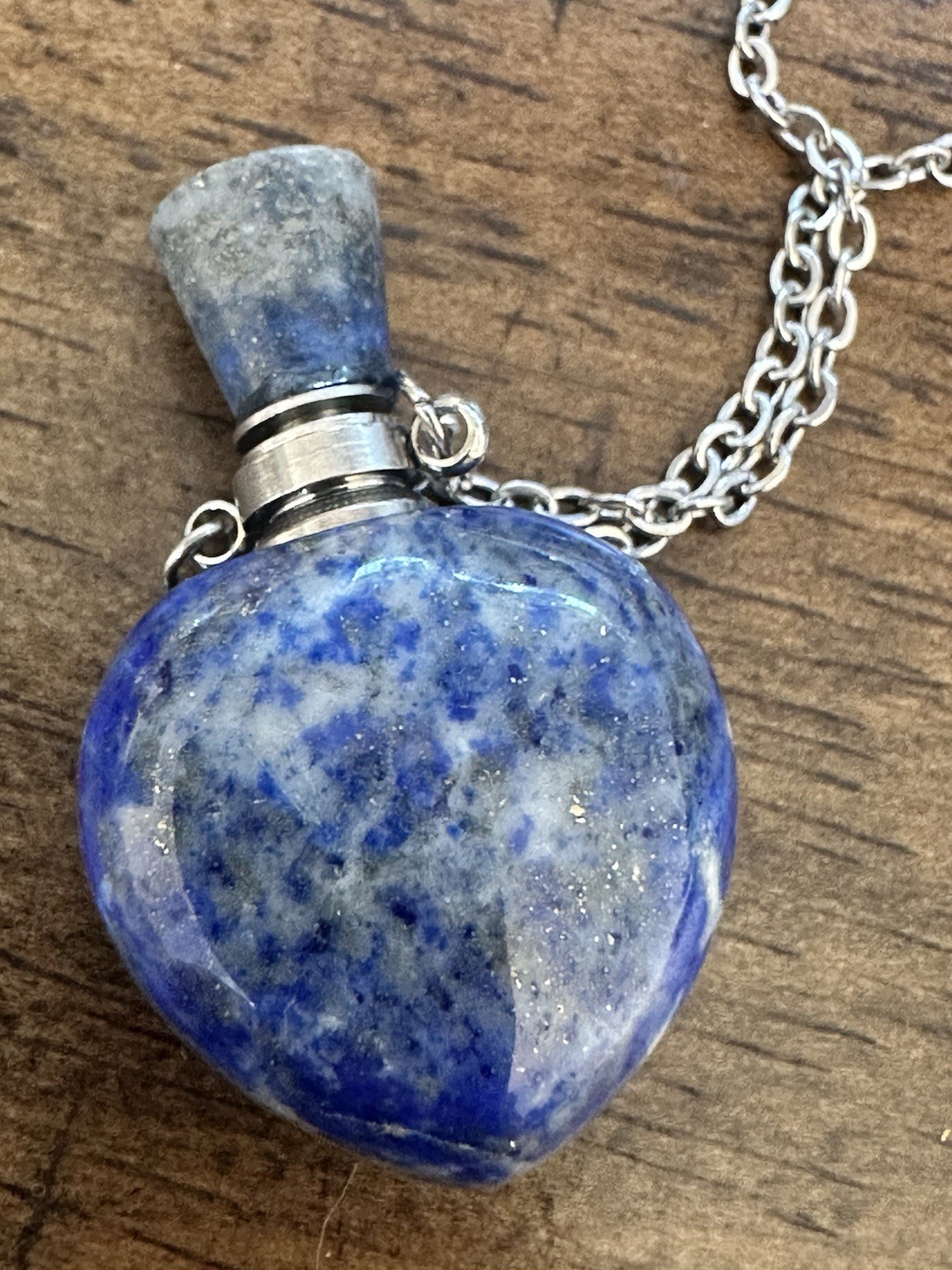 Natural Sodalite Heart Perfume Bottle Necklace Stainless Steel Crystal Pendant