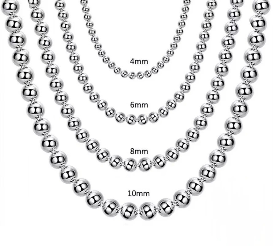 925 Sterling Silver Ball Chain Necklace Bead Necklace Men Women Jewelry Gift