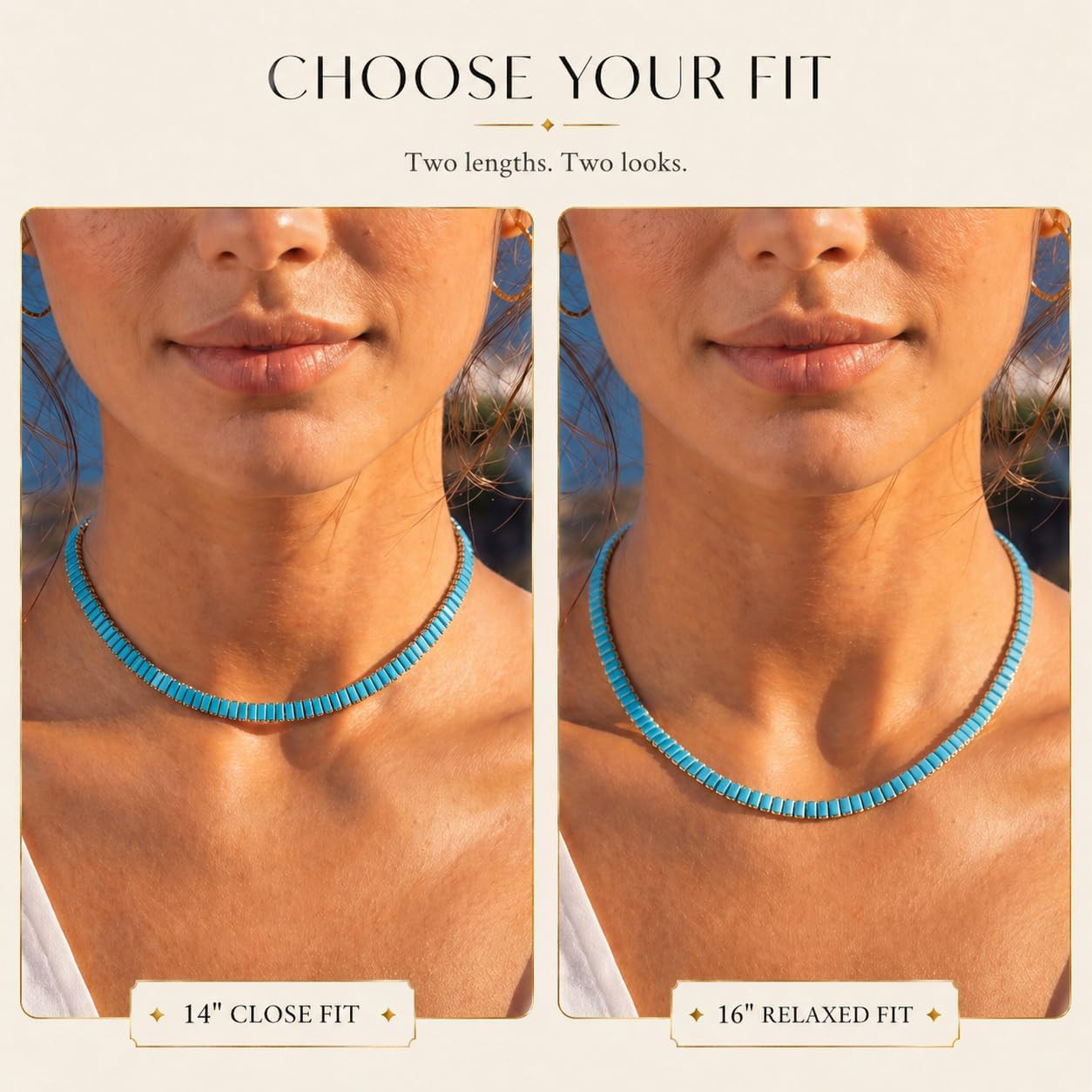 Turquoise Tennis Choker Necklace for Women, 14K Gold Plated Western Boho Vintage