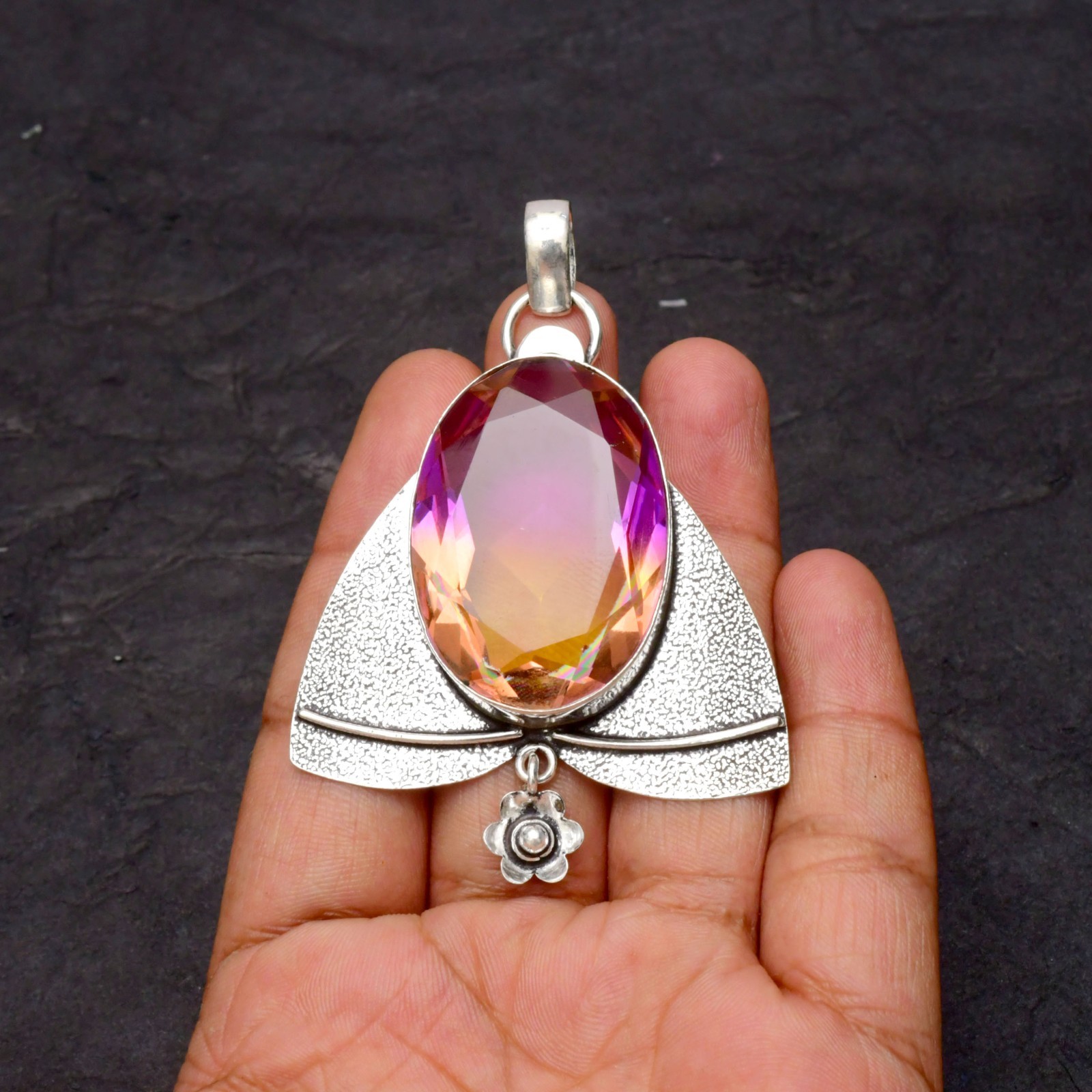 Bi Color Tourmaline Gemstone 925 Sterling Silver Jewelry Pendant 1-2″