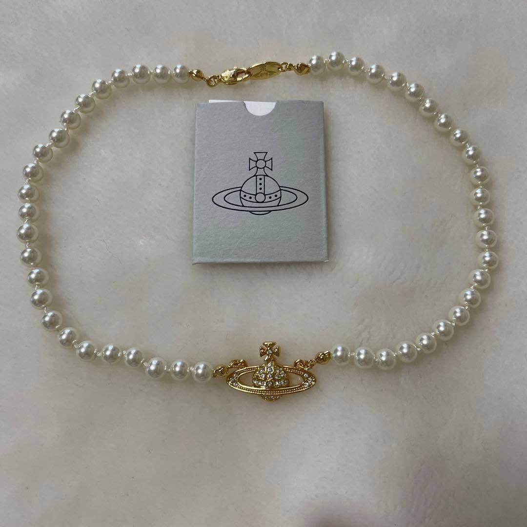 Vivienne Westwood Necklace Pearl Choker Gold IN BOX w/drawstring