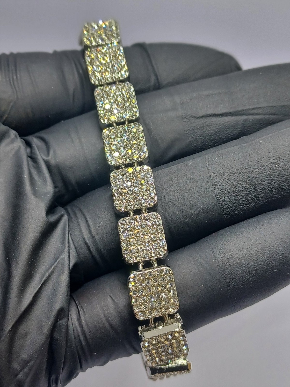 24″ 9mm Square Cluster Crystal Iced Stainless Steel Chain, Box Clasp Beautiful