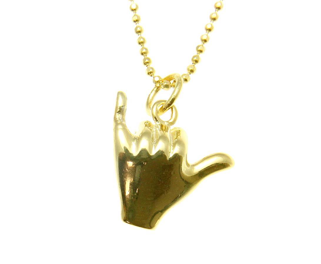 YELLOW GOLD PLATED SILVER 925 HAWAIIAN “SHAKA” HANG LOOSE PENDANT 12MM-19MM