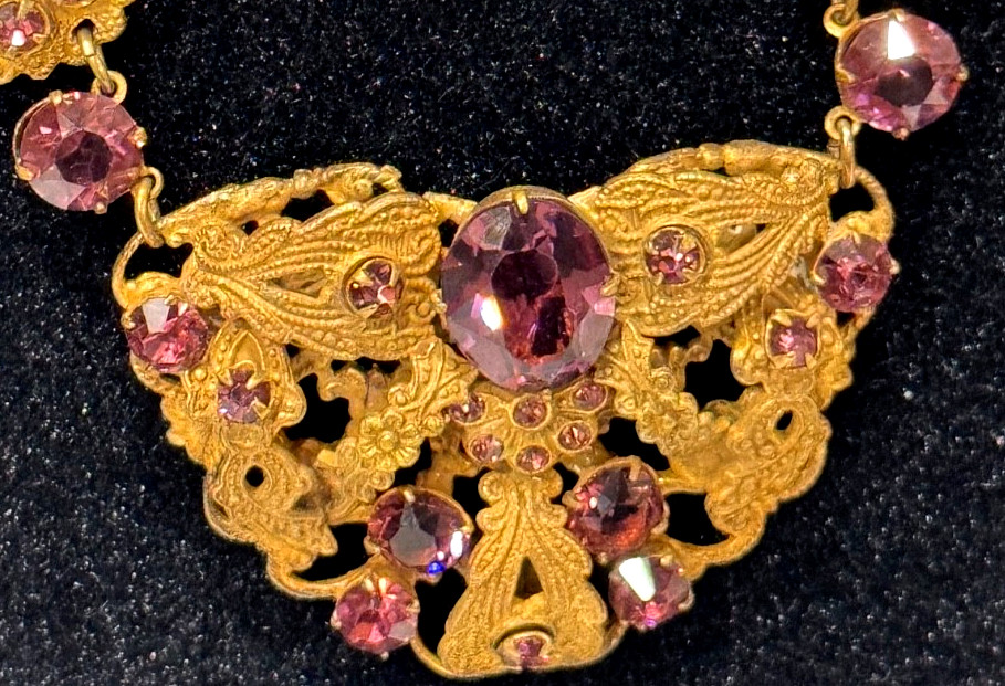 Circa 1837 Beautiful Victorian Rare Amethyst Brass Cannetille Filigree N G2U