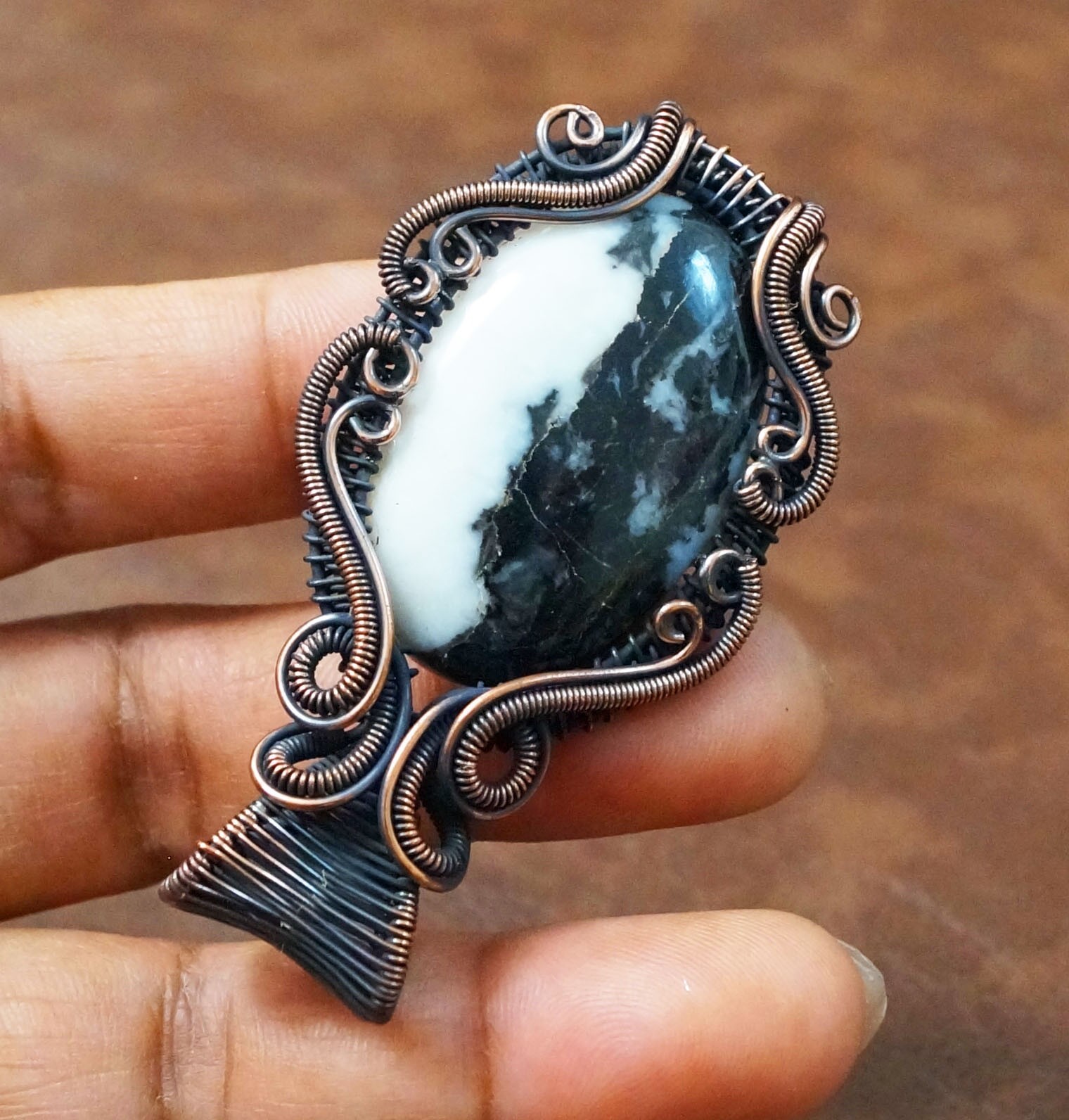 Buffalo Jasper Copper Wire Wrapped Handmade Pendant Gemstone Jewelry (PD-70