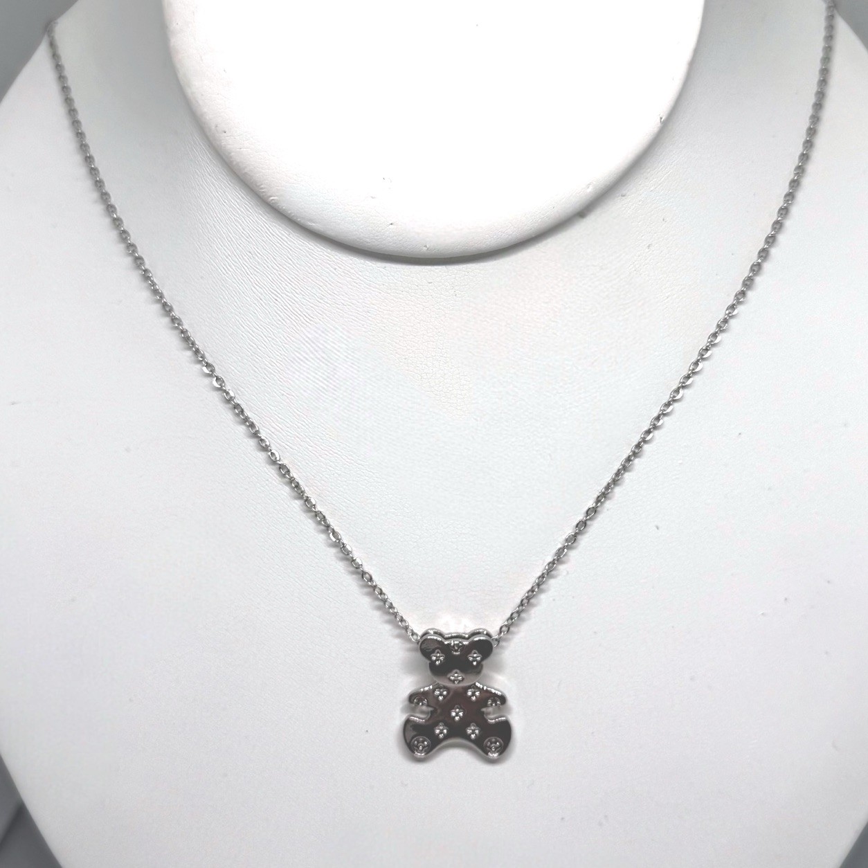 Stainless Steel Articulating Teddy Bear Pendant Necklace Dainty Cute 16” Gift