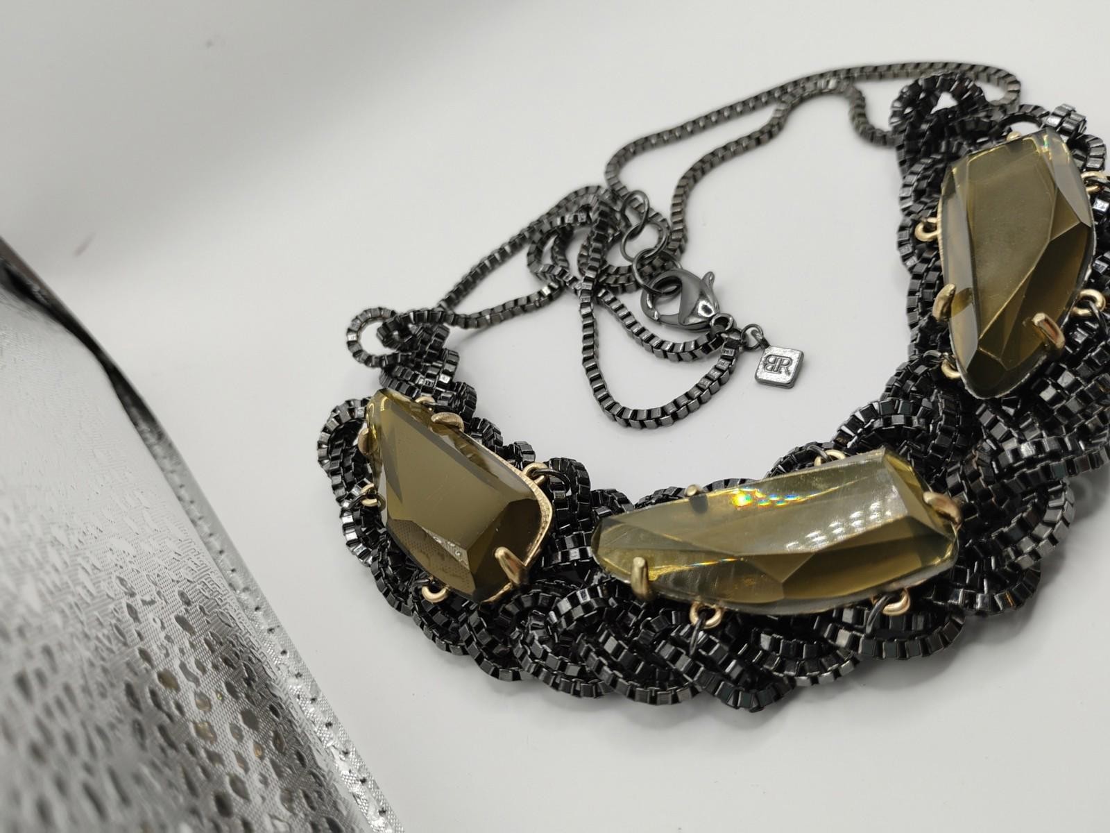 Banana Republic Crystal Choker Necklace Smoke Topaz Tan Faceted Chainmail BP