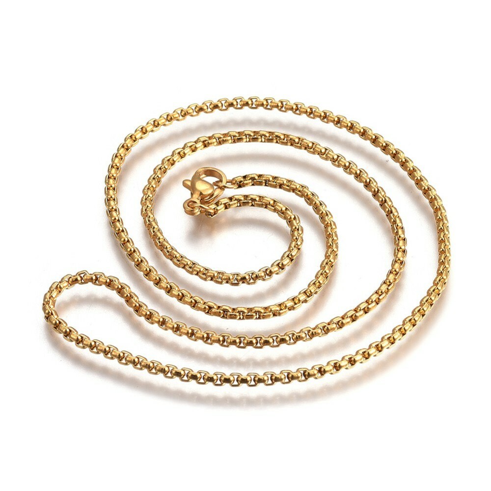 304 Stainless Steel Box Chain Necklace Lobster Gold 17″ 2.0mm  A396