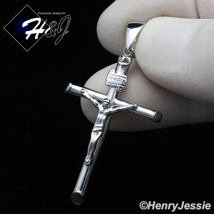 24″MEN 925 STERLING SILVER 2MM MIAMI CUBAN CURB CHAIN JESUS CROSS PENDANT*SP213