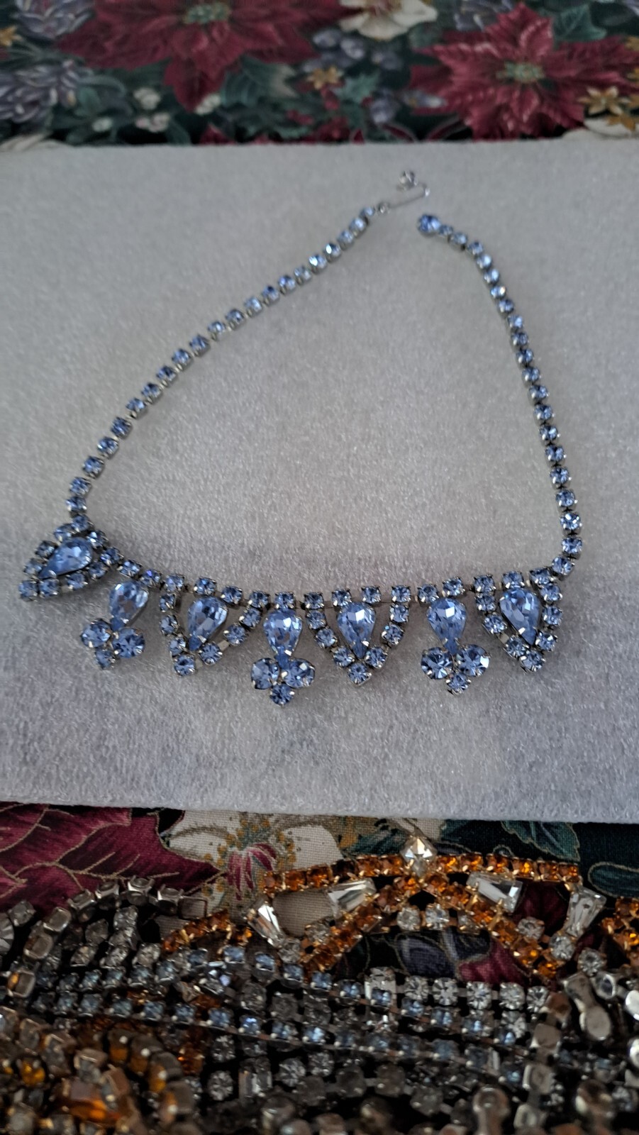 Weiss Vintage Icy Blue Rhinestone Design Necklace Ornate Design