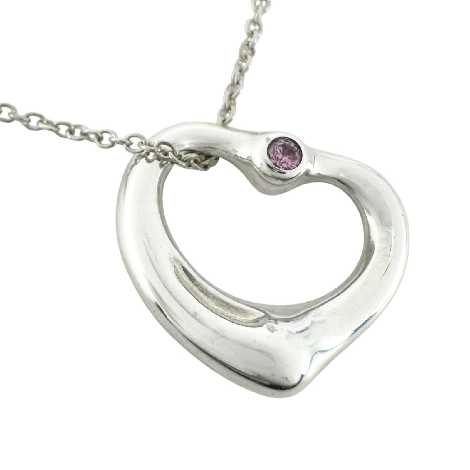 TIFFANY&Co. Elsa Peretti Open Heart Pendant Necklace Silver925/Pink Sapphire…