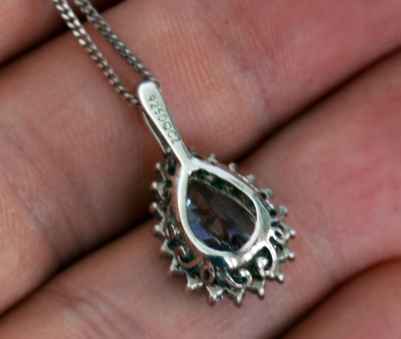 Sterling Silver Chain with Diamonique & Zirconia Pendant. 46cm Chain. Jewellery