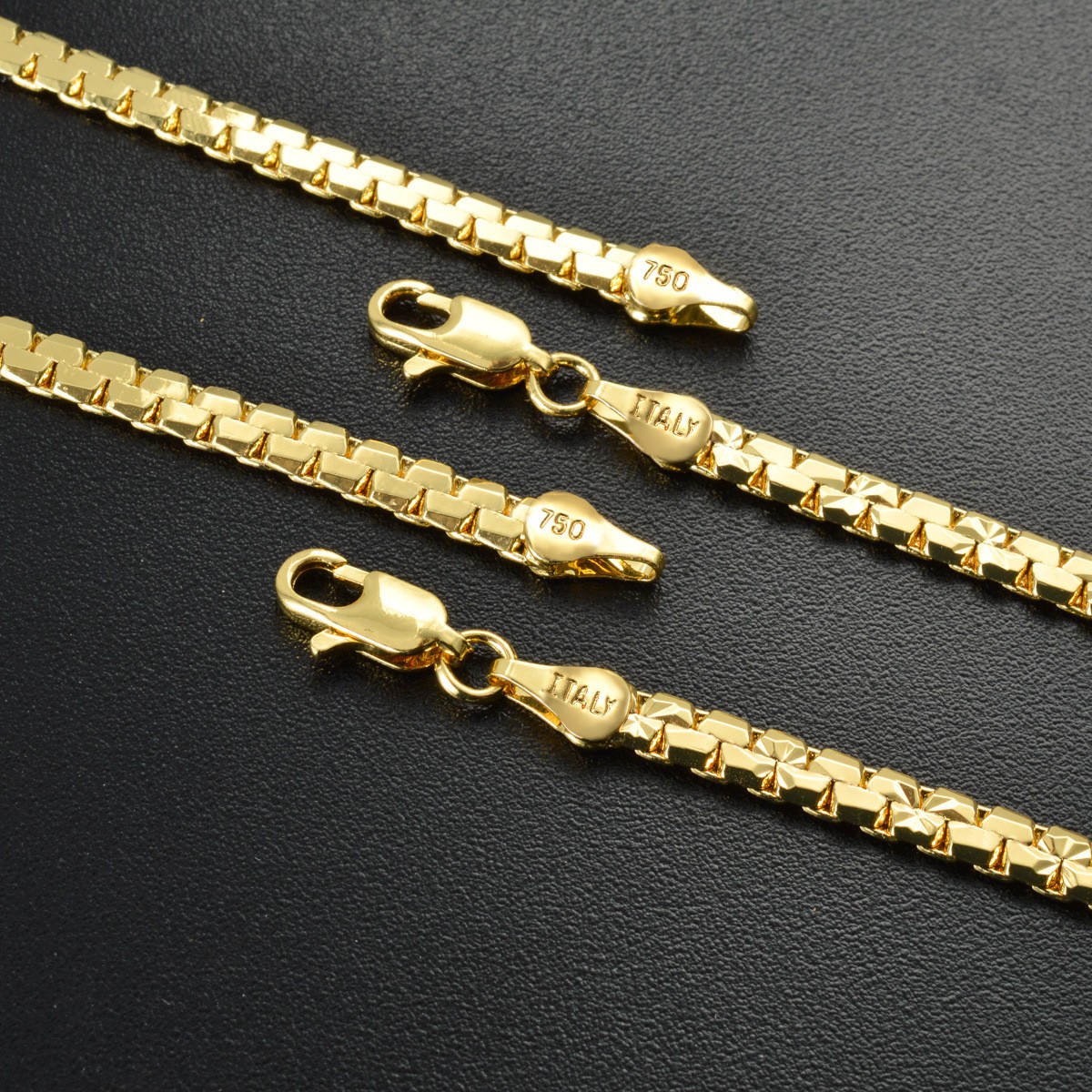 18K Gold Italian Flat Chain Necklace Super Shiny Unisex Stackable Jewelry 4mm