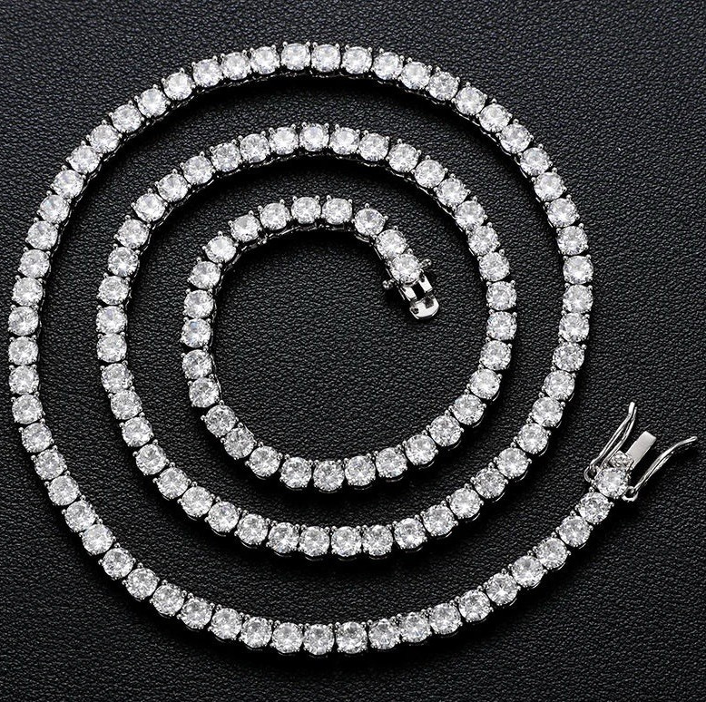 Silver Tennis Necklace Round White/Colorless Simulated Diamond Prong Box Clasp