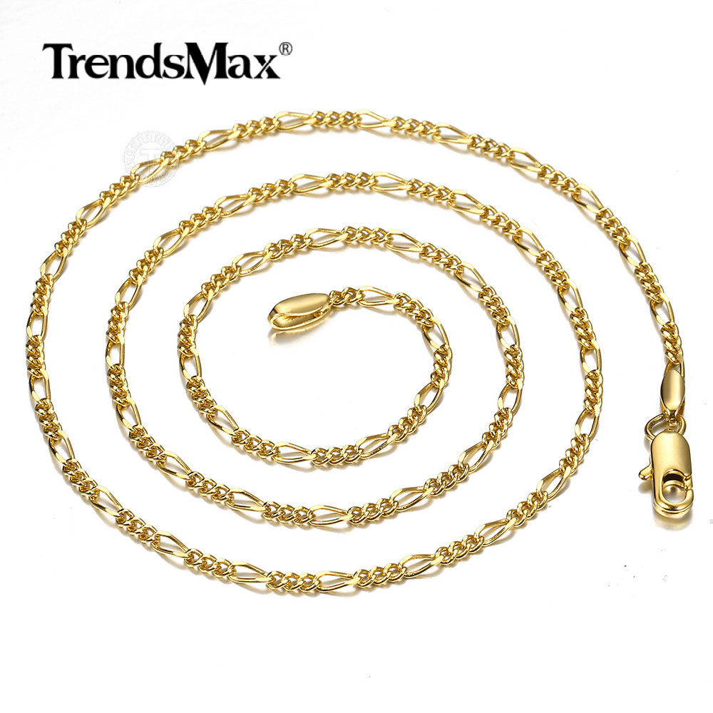 2mm 18″ Gold Plated Stainless Steel Figaro Link Chain Necklace Choker