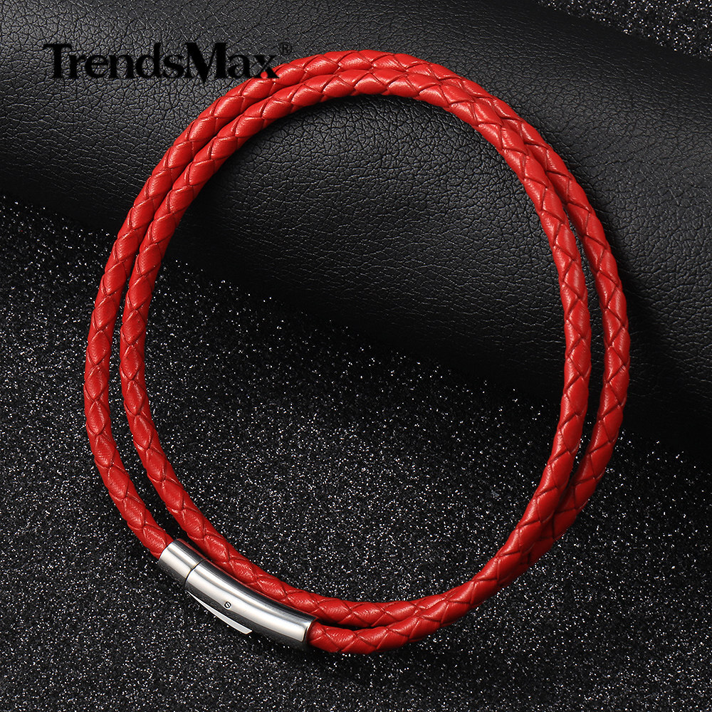4MM Man-made Braided Leather Rope Cord Necklace Stainless Steel Push Lock 16-30″