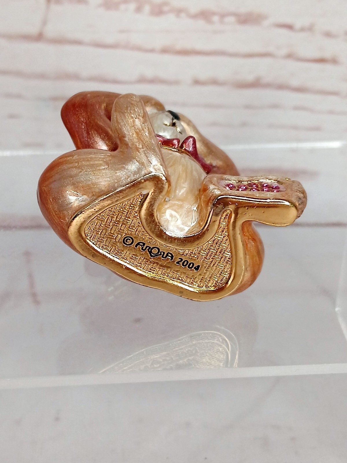 Vintage 2004 Arora Hidden Treasures Trinket Box Necklace Enamel Teddy Bear Baby
