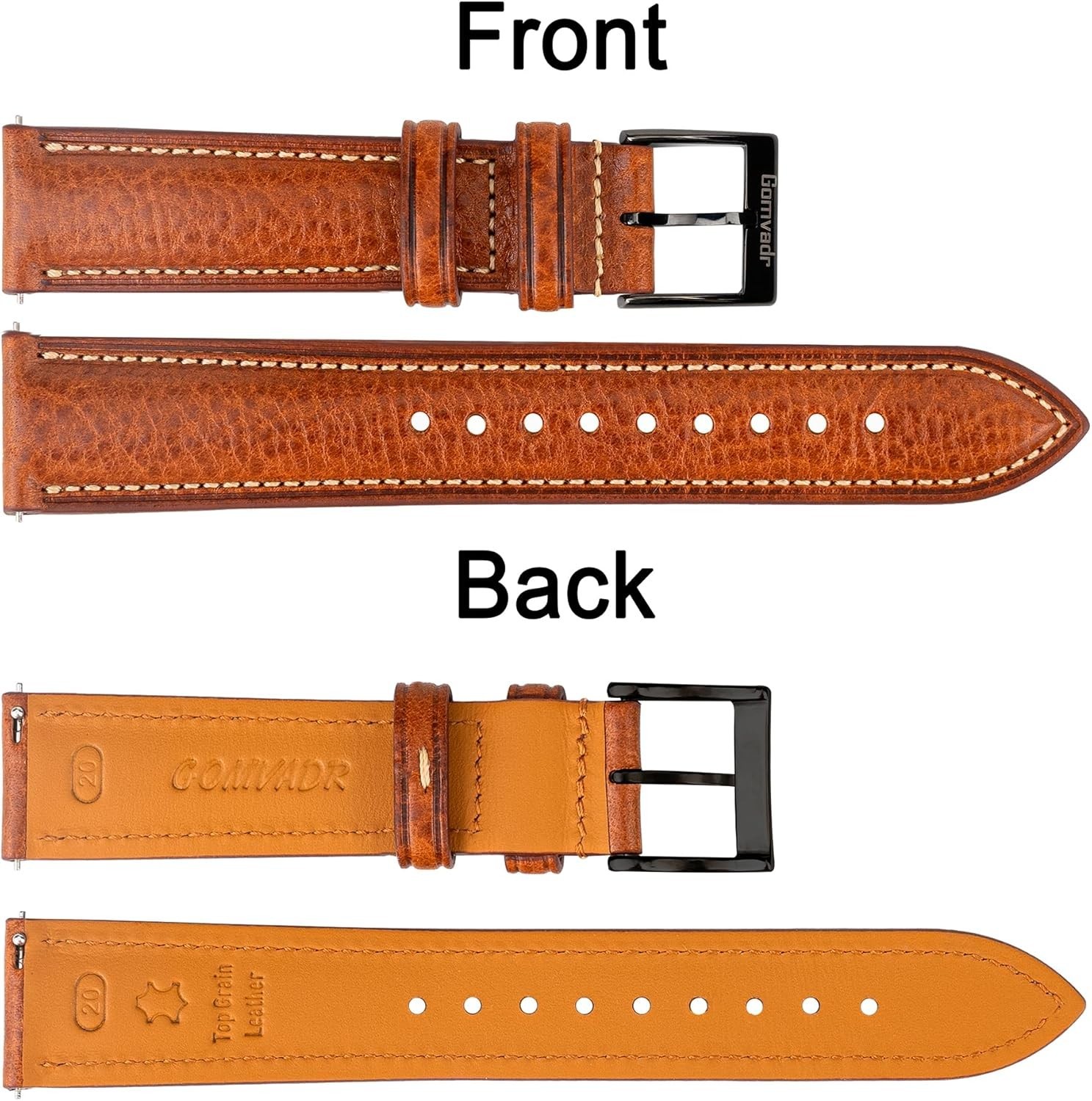 Watch Band Italian Leather Strap 18mm Cognac Silver Buckle Gomvadr Tuscany 18mm