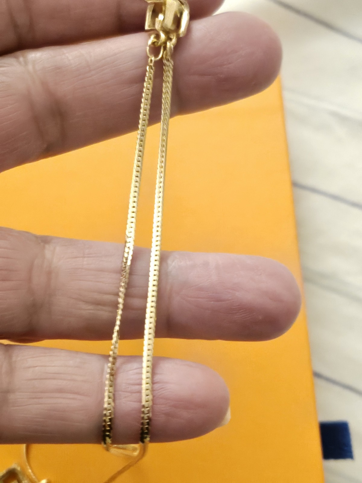 Givenchy Signed Gold Tone Herringbone Chain Square Logo Pendant Necklace